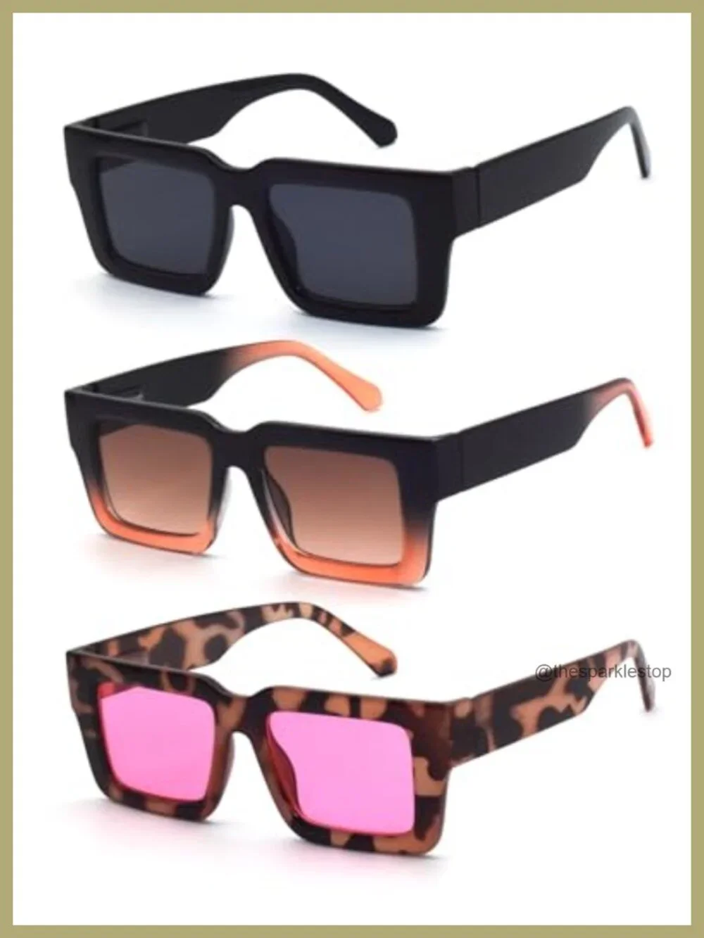 3-Pack Oversized Square Sunglasses for Women UV Protection Polycarbonate Frame